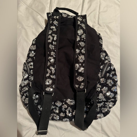 PINK Black and Silver sequin leopard bling Backpack Bookbag - Picture 2 of 2